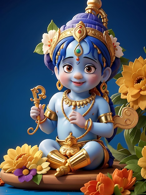 Фигурка мальчика с золотым бантом и золотым бантом Happy Janmashtami AI GENERATED