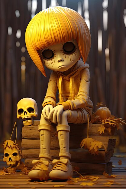 a figurine of a boy with a skull and skulls.
