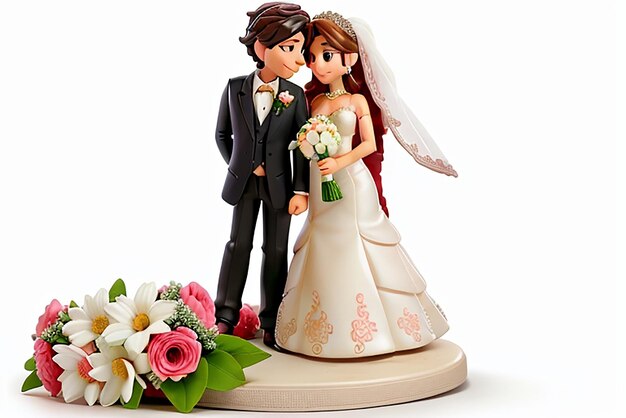 Photo a figurine of a bride and groom with a bouquet of flowers