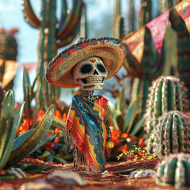 Foto una statuetta di un cactus con un sombrero su di esso