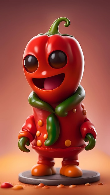 Figurine of a chili pepper with smile on its face
