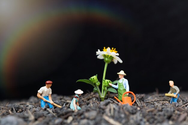 写真 土地で働く像の農家