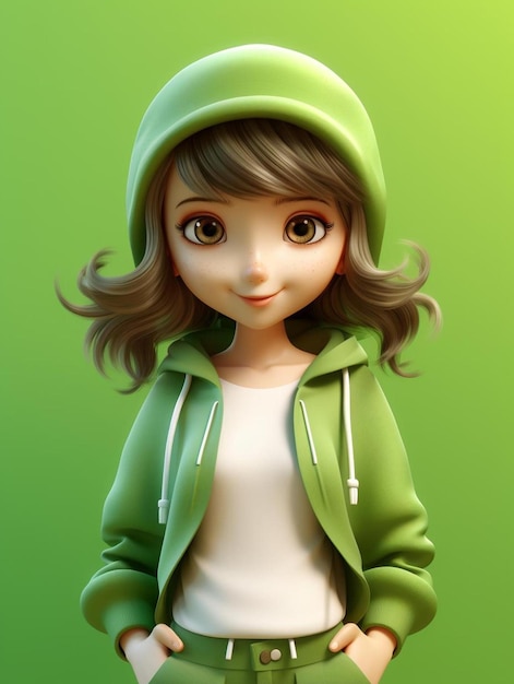 緑色のフーディを着た女の子の像