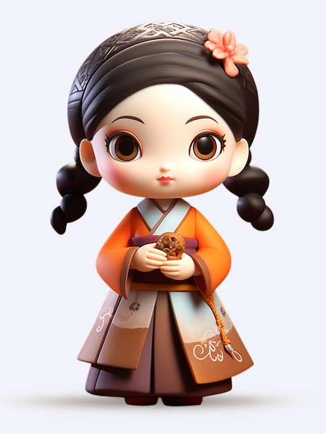 a figurine of a japanese girl with a bag of goldfish in her hand