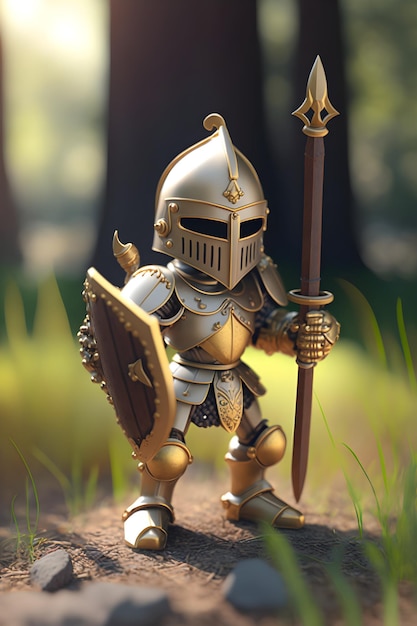 A figurine of a knight holding a spear