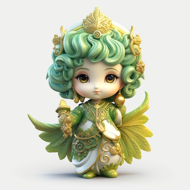 a figurine of a lady with a green dress and gold crown.