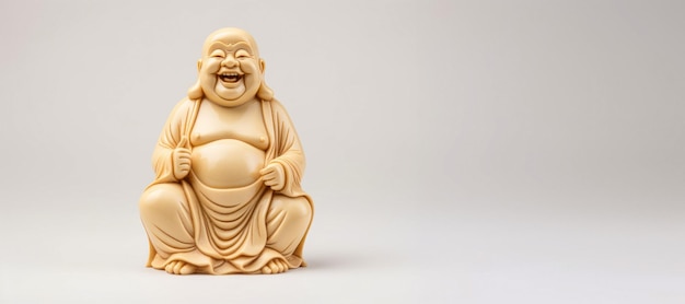 Photo figurine of a laughing buddha on a white background generative ai
