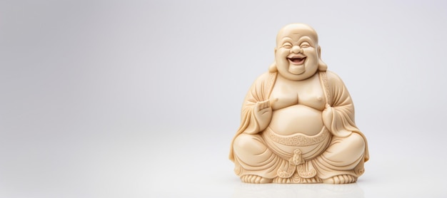 Photo figurine of a laughing buddha on a white background generative ai