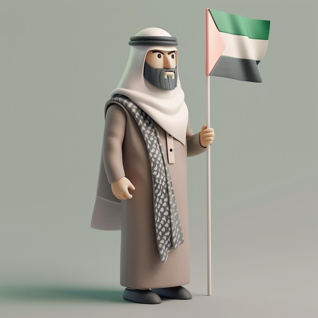 Photo a figurine of a man holding a flag with a man wearing a scarf and a scarf