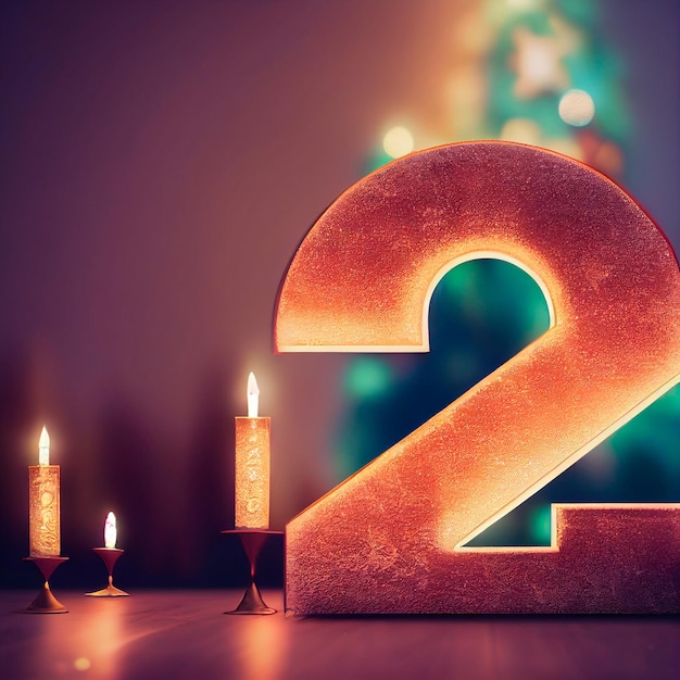 Figurine of number 2 on a festive background