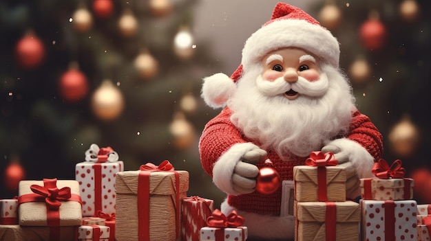 Photo figurine of santa claus with gifts