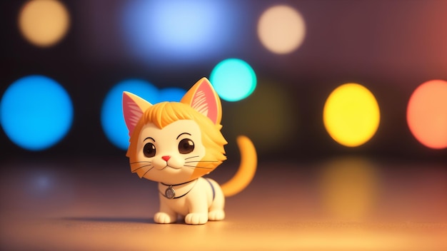 Figurine of a toy cat on the table background for groceries banner generative ai