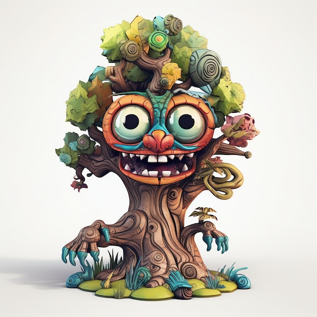 A figurine of a tree with a face on it