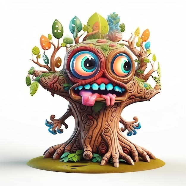 A figurine of a tree with a face that says " i love you ".