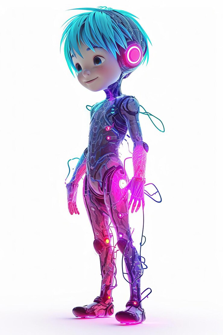 Photo a figurine with headphones and a purple hair style headphones