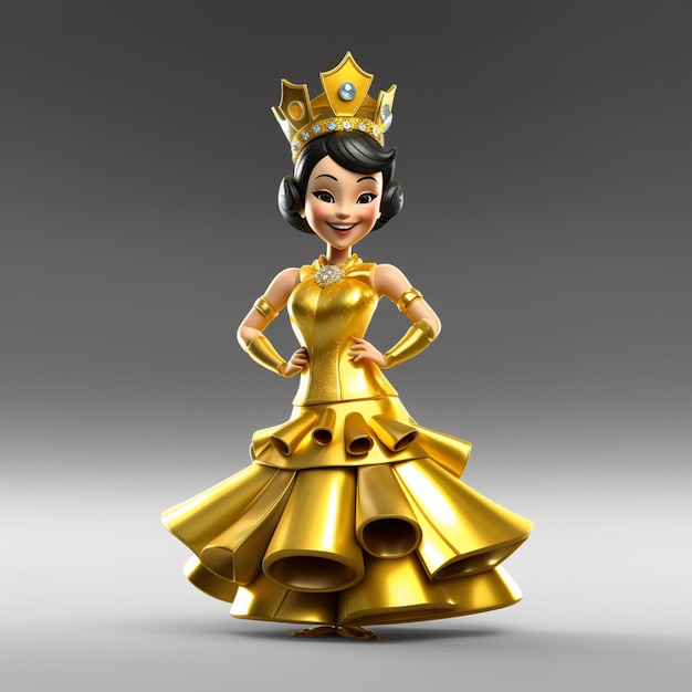 A figurine of a woman wearing a gold crown and a crown.