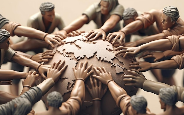 Figurines Gathered Around Large Globe