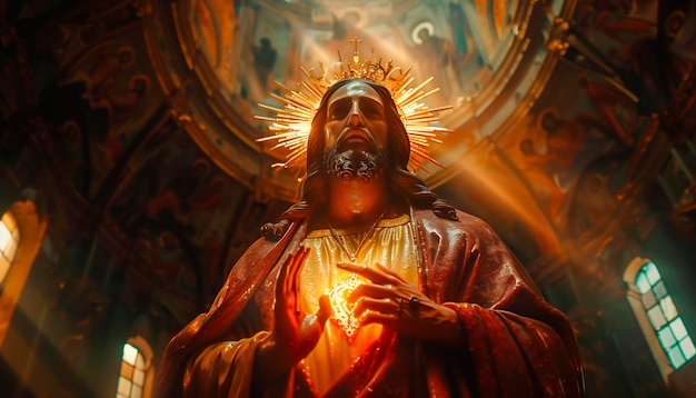 Foto figuur van jezus christus op een altaar in de kerk