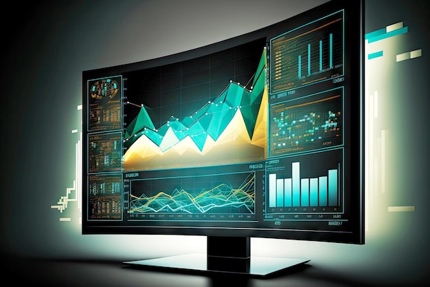 Figuurlijk beeld van bedrijfsstrategie in de vorm van een computerscherm met grafieken