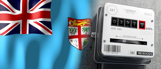 Fiji country flag and energy meter 3D illustration