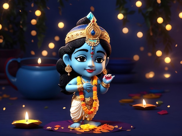 Fijne Diwali-viering met kleine Radha Krishna