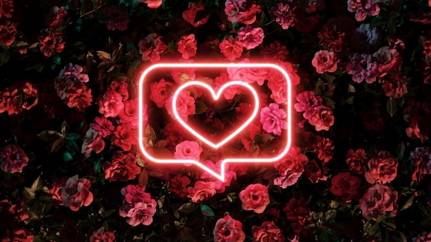 Fijne Valentijnsdag met roze licht neon op achtergrondbloem premium foto