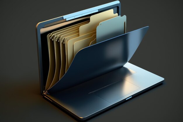 File folder illustration on laptop screen dark blue background Generative AI