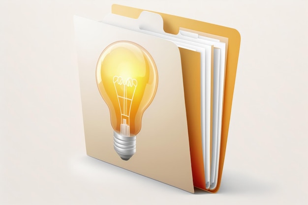 File folder illustration with light bulb white background Generative AI