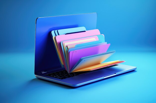 File folder on laptop screen blue background generative ai