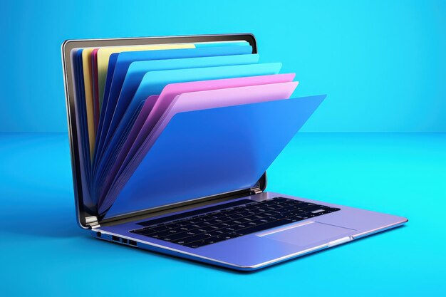 File folder on laptop screen blue background generative ai