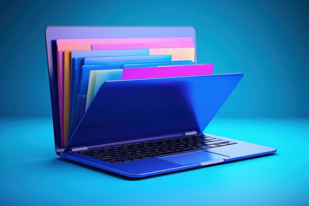 File folder on laptop screen blue background generative ai