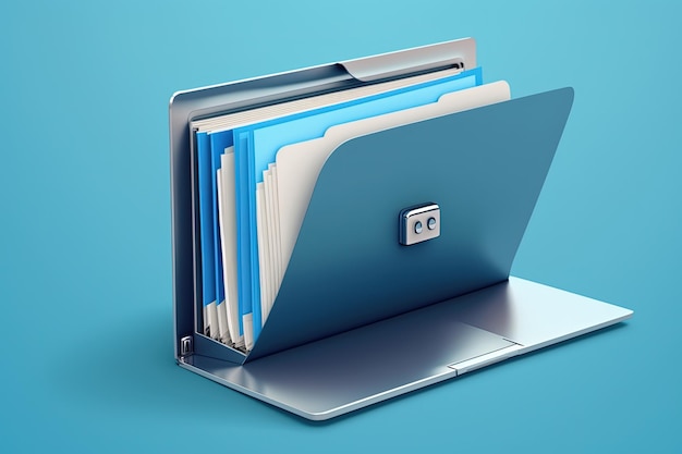 File folder on laptop screen blue background Generative AI