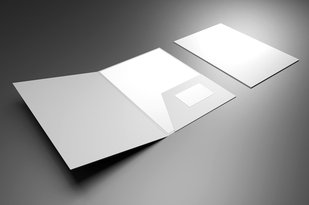 Макет папки с файлами, показывающий переднюю обложку и внутреннюю часть