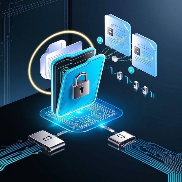 File transfer of document in folder File transfer encrypted form connection docs information migration concept access to remote file and folder 3d document exchange vector render illustratie