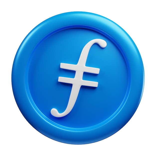 Filecoin or FIL Blue coin 3d rendering front view cryptocurrency illustration cartoon style