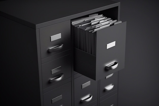 Files document of hanging file folders in a drawer in a whole pile of full papers Generative AI