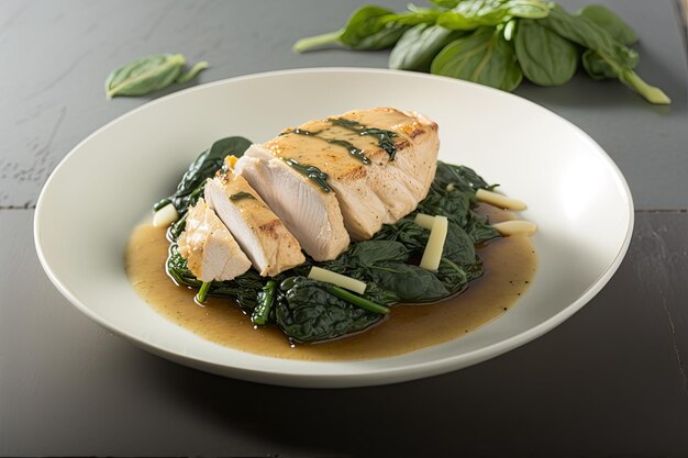 Filet of chicken with greens