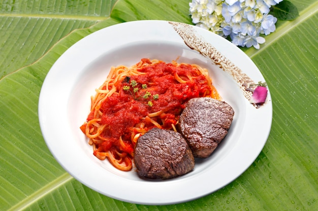 Filet mignon met pasta