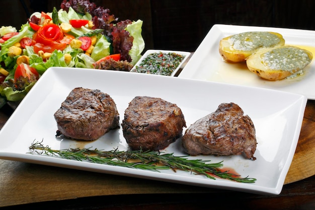 Filet mignon with salad and potato