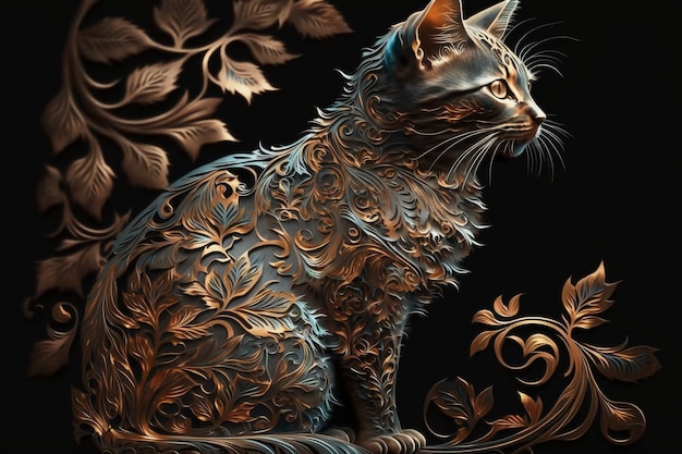 フィリグリー装飾猫