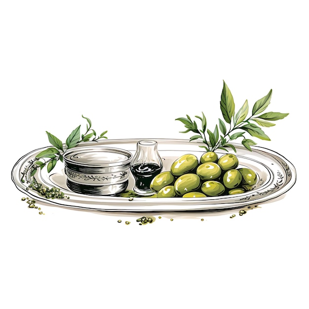 Photo filigree silver frame with lebanese mezze platter olive oil watercolor nowruz iran festival frame