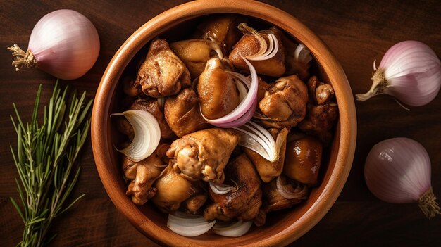 Photo filipino chicken adobo in bowl