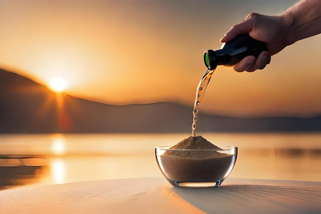 Filling a bottle with sand