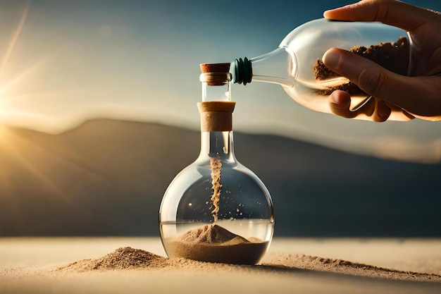 Filling a bottle with sand