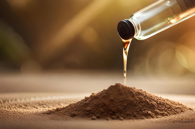 Photo filling a bottle with sand