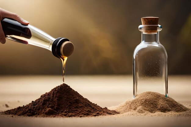 Photo filling a bottle with sand