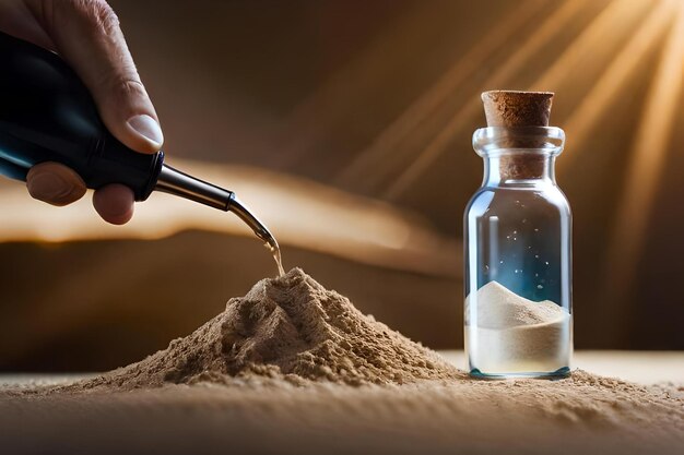 Filling a bottle with sand