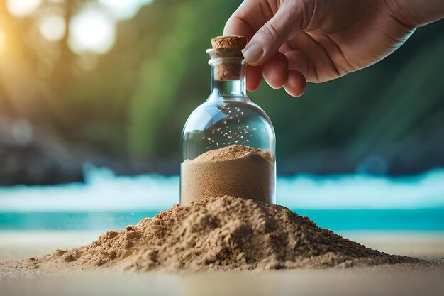 瓶に砂を詰める