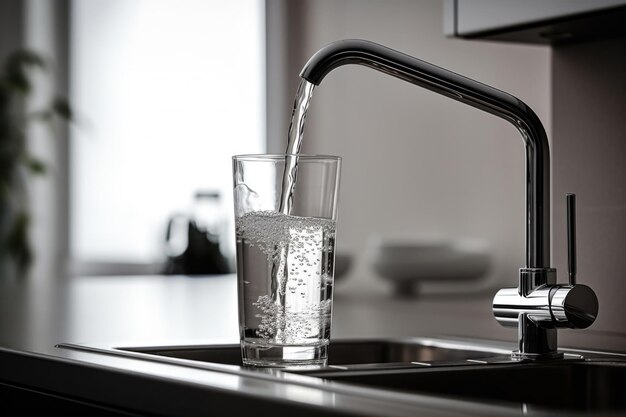 Filling a glass cup from a kitchen faucet