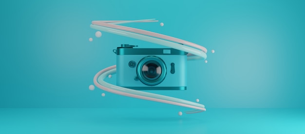 Photo film camera with blue background